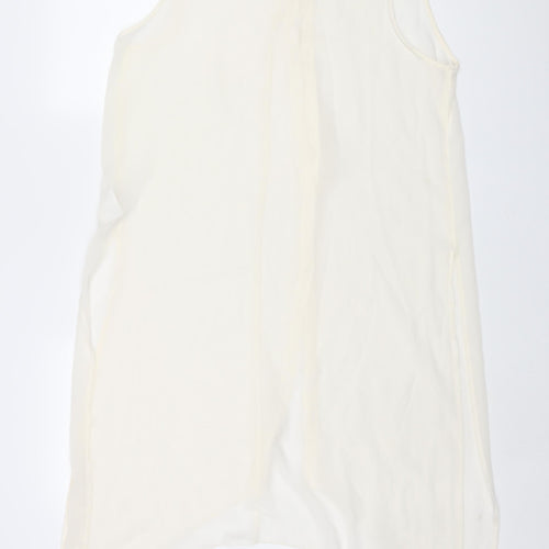 Divided by H&M Womens Ivory Polyester Tunic Blouse Size 10 Collared - Asymmetric Hem Side Slits Semi Sheer