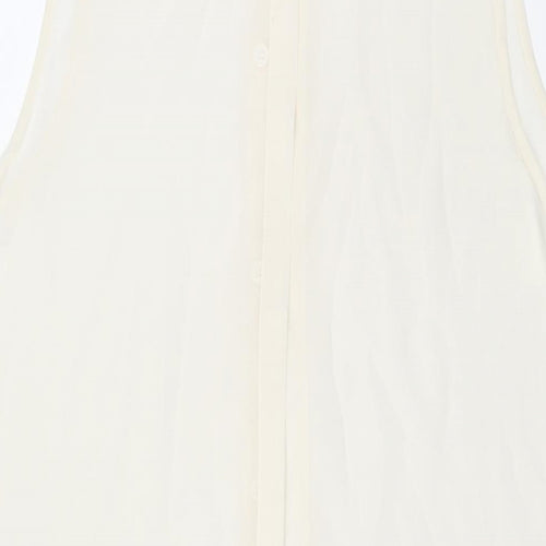 Divided by H&M Womens Ivory Polyester Tunic Blouse Size 10 Collared - Asymmetric Hem Side Slits Semi Sheer