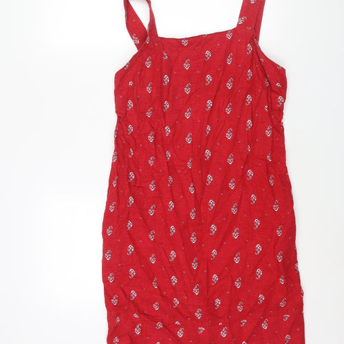 NEXT Womens Red Geometric Viscose Shift Size 10 Square Neck Pullover