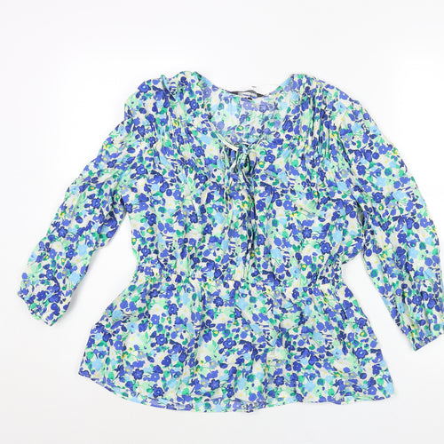 Marks and Spencer Womens Multicoloured Floral Viscose Basic Blouse Size 10 V-Neck