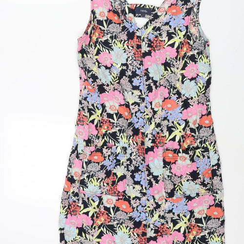 NEXT Womens Multicoloured Floral Linen Shift Size 10 V-Neck Pullover