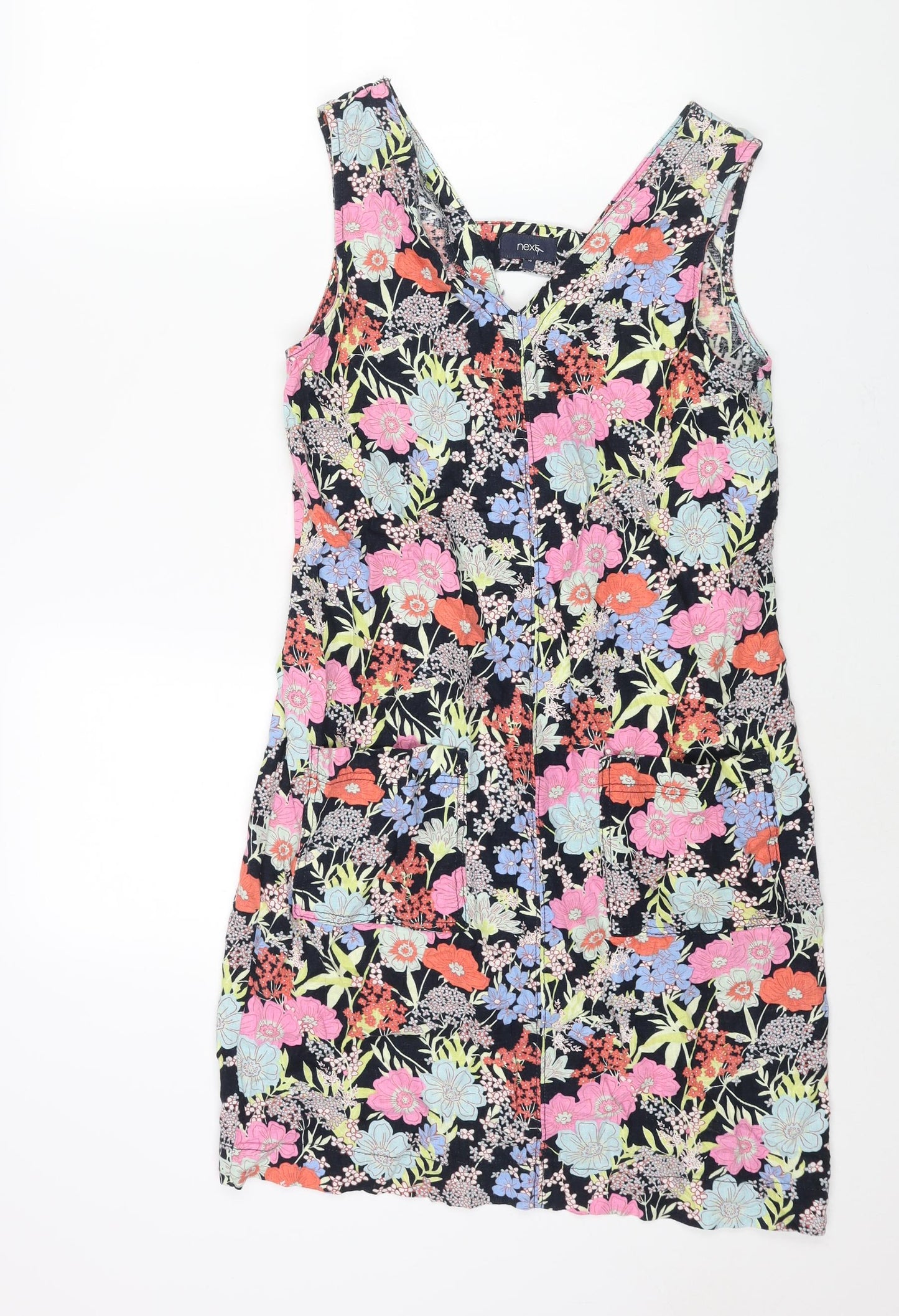 NEXT Womens Multicoloured Floral Linen Shift Size 10 V-Neck Pullover