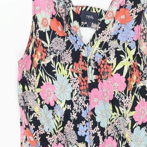 NEXT Womens Multicoloured Floral Linen Shift Size 10 V-Neck Pullover
