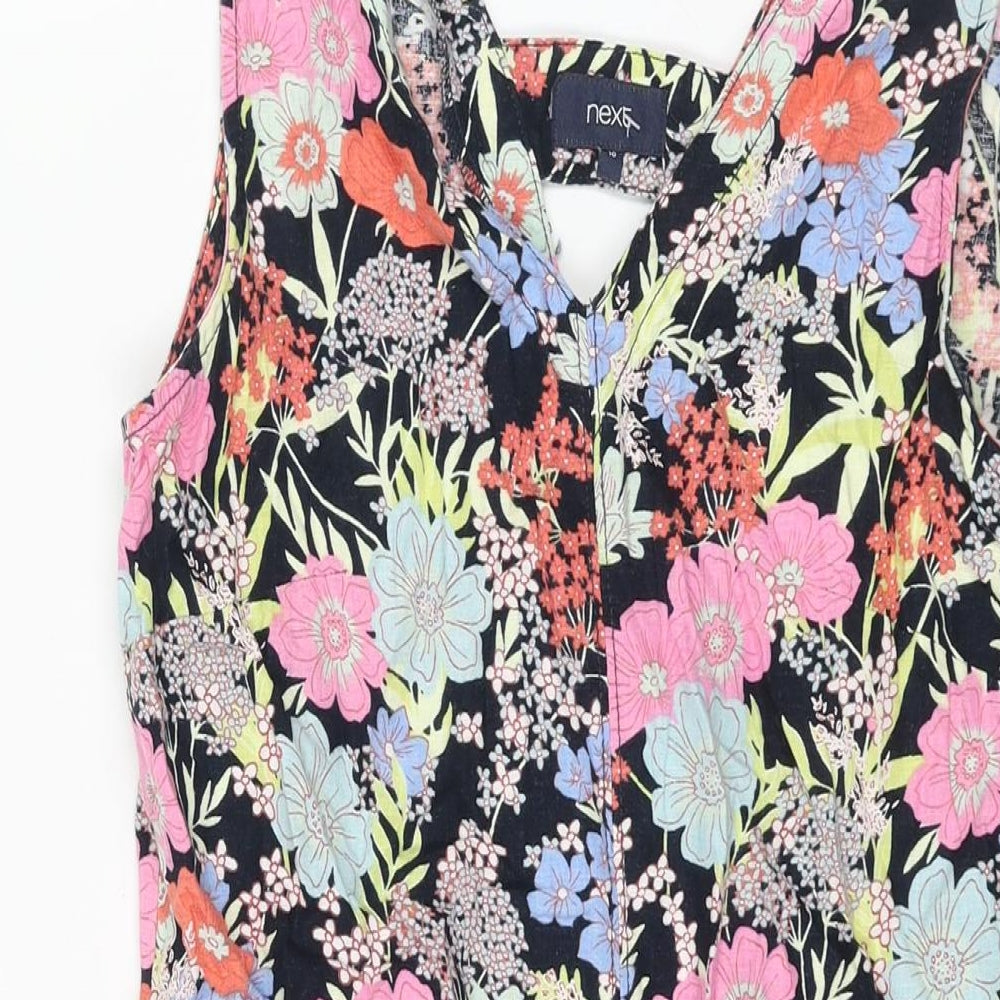 NEXT Womens Multicoloured Floral Linen Shift Size 10 V-Neck Pullover