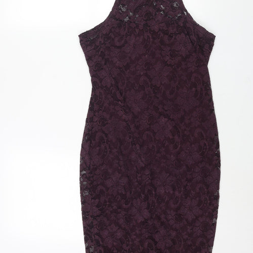 AX Paris Womens Purple Polyester Bodycon Size 12 Round Neck Zip