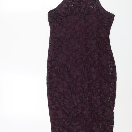 AX Paris Womens Purple Polyester Bodycon Size 12 Round Neck Zip