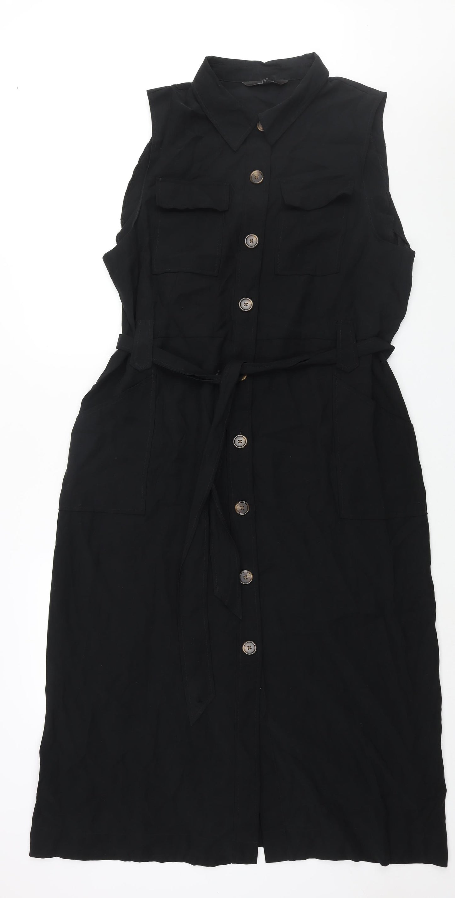 NEXT Womens Black Viscose Shirt Dress Size 20 Collared Button - Belted