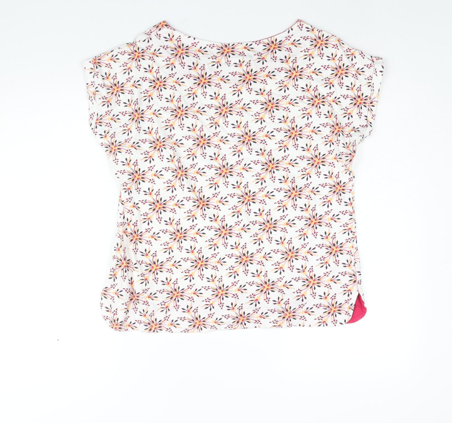 Weird Fish Womens White Geometric Cotton Basic Blouse Size 14 Boat Neck