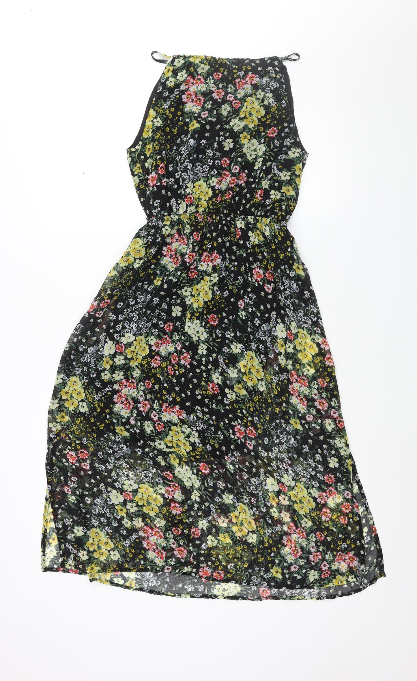 New Look Womens Multicoloured Floral Polyester Shift Size 8 Square Neck Tie - Side Slits Tassle