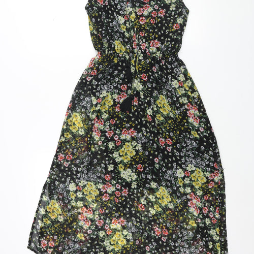 New Look Womens Multicoloured Floral Polyester Shift Size 8 Square Neck Tie - Side Slits Tassle