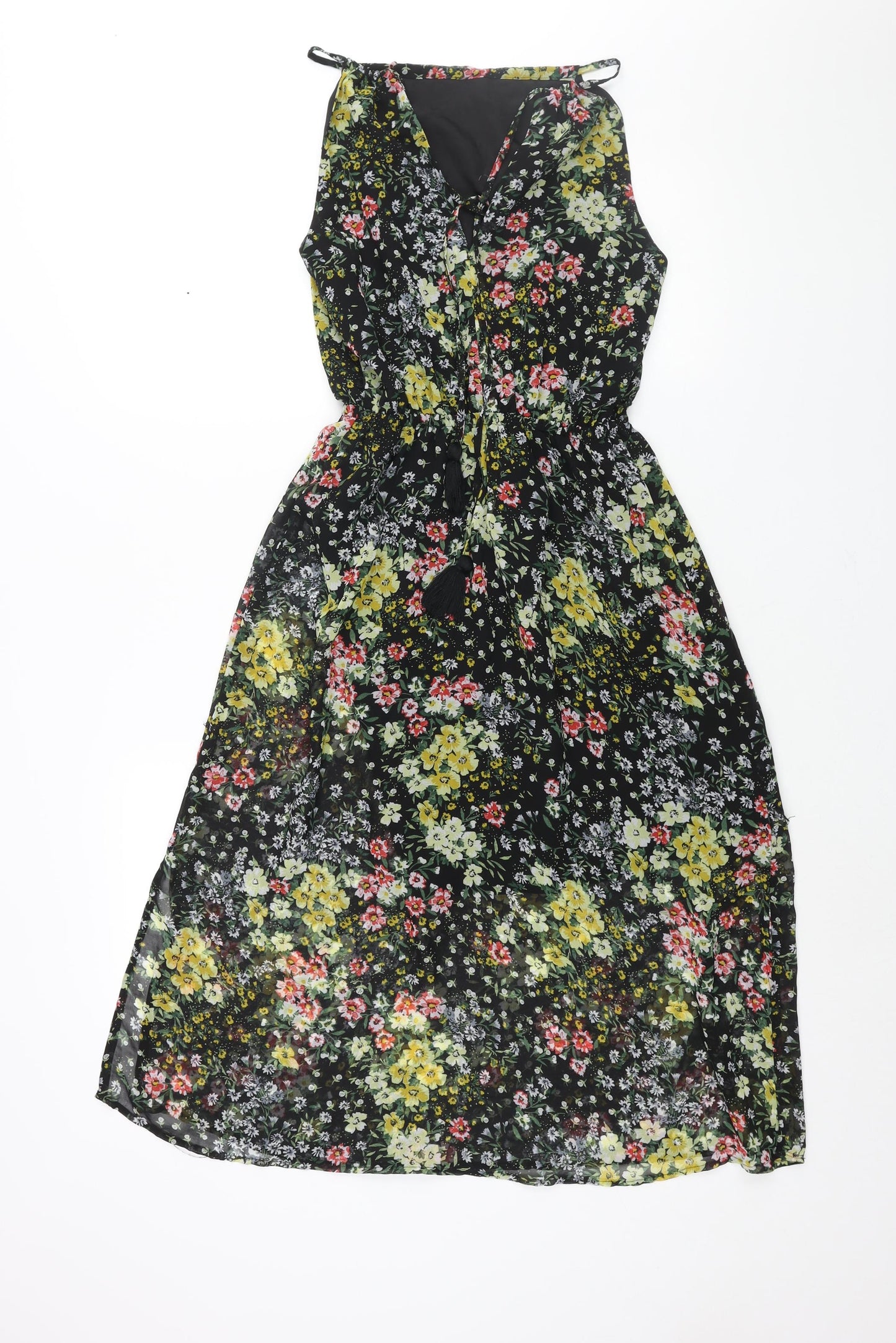 New Look Womens Multicoloured Floral Polyester Shift Size 8 Square Neck Tie - Side Slits Tassle