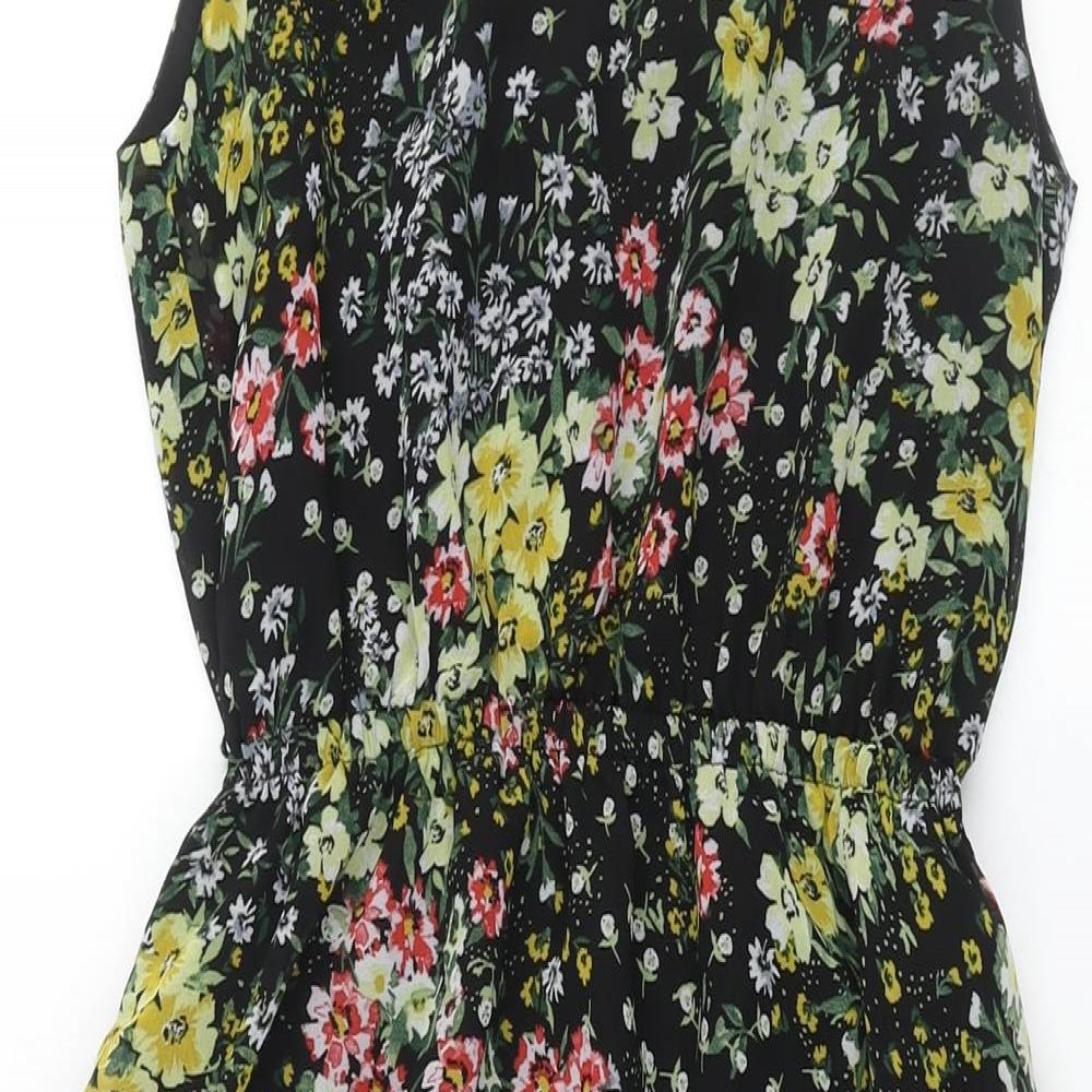 New Look Womens Multicoloured Floral Polyester Shift Size 8 Square Neck Tie - Side Slits Tassle