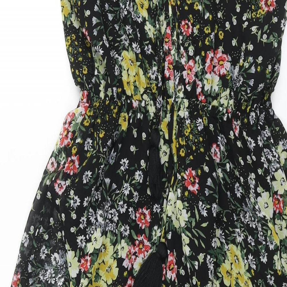 New Look Womens Multicoloured Floral Polyester Shift Size 8 Square Neck Tie - Side Slits Tassle