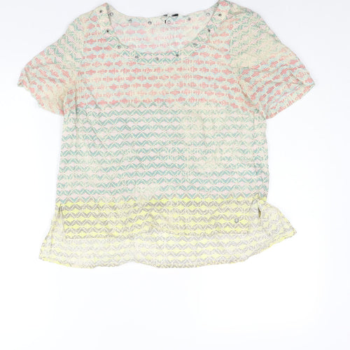 Sandwich Womens Multicoloured Geometric Viscose Basic Blouse Size 6 Round Neck - Eyelet Detail