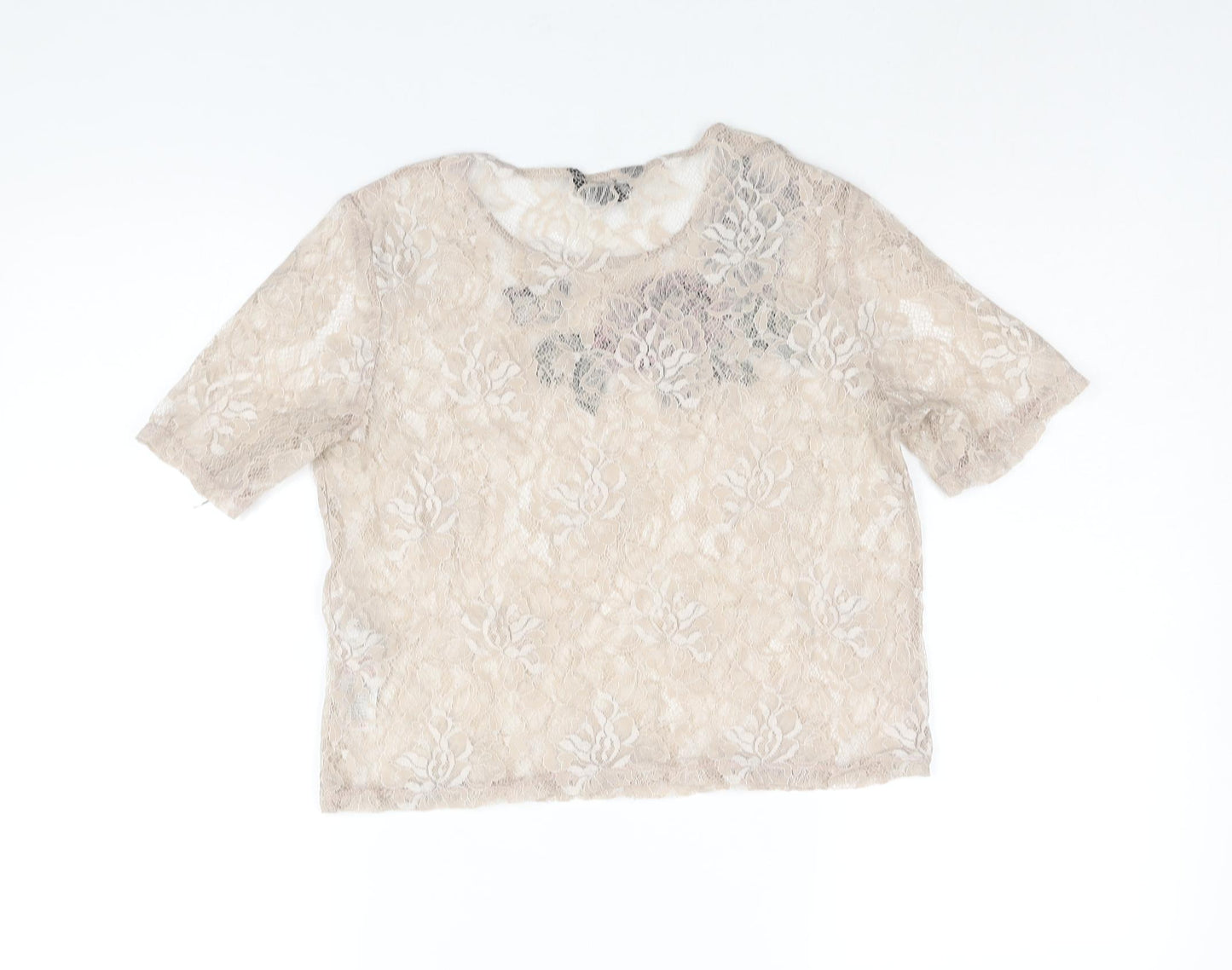 New Look Womens Beige Polyester Basic Blouse Size 10 Round Neck - Floral Embroidery
