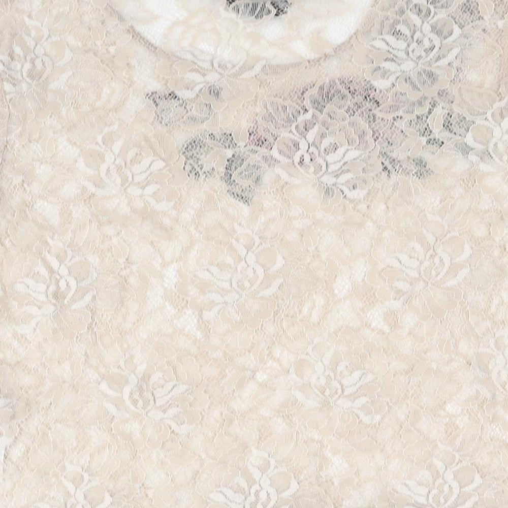 New Look Womens Beige Polyester Basic Blouse Size 10 Round Neck - Floral Embroidery