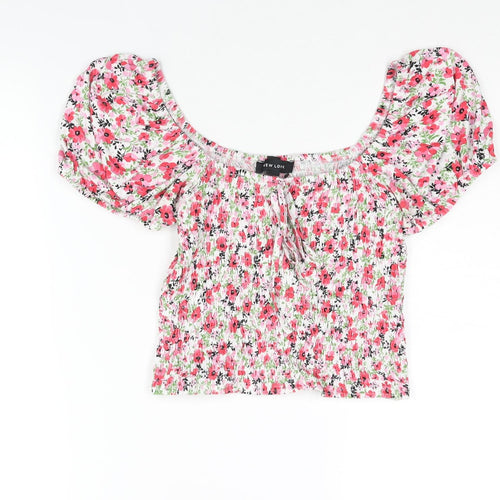 New Look Womens Multicoloured Floral Viscose Basic Blouse Size 16 Scoop Neck - Bow Rouched
