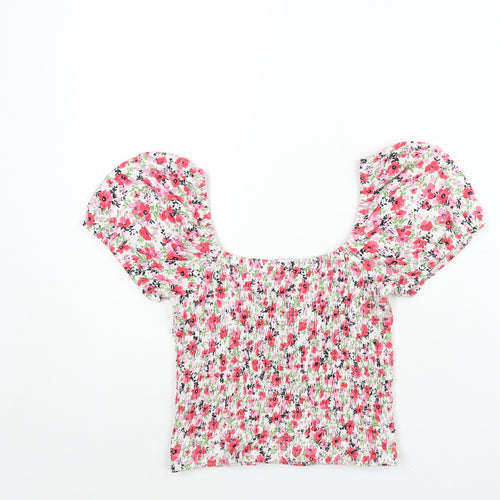 New Look Womens Multicoloured Floral Viscose Basic Blouse Size 16 Scoop Neck - Bow Rouched