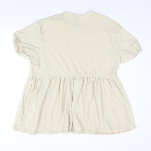 Boohoo Womens Beige Polyester Basic Blouse Size 20 Round Neck - Peplum Textured