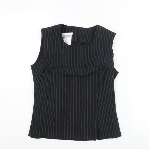 Imagemakers Womens Black Striped Polyester Basic Blouse Size 4 Round Neck