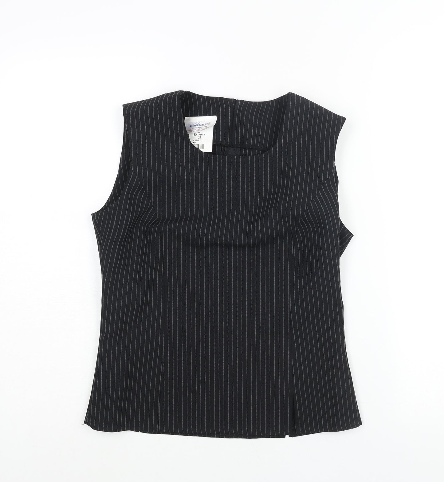 Imagemakers Womens Black Striped Polyester Basic Blouse Size 4 Round Neck