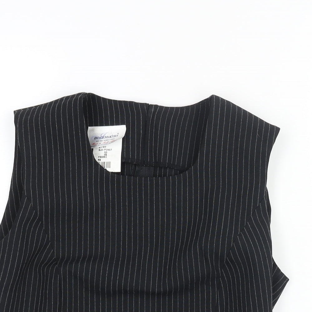 Imagemakers Womens Black Striped Polyester Basic Blouse Size 4 Round Neck