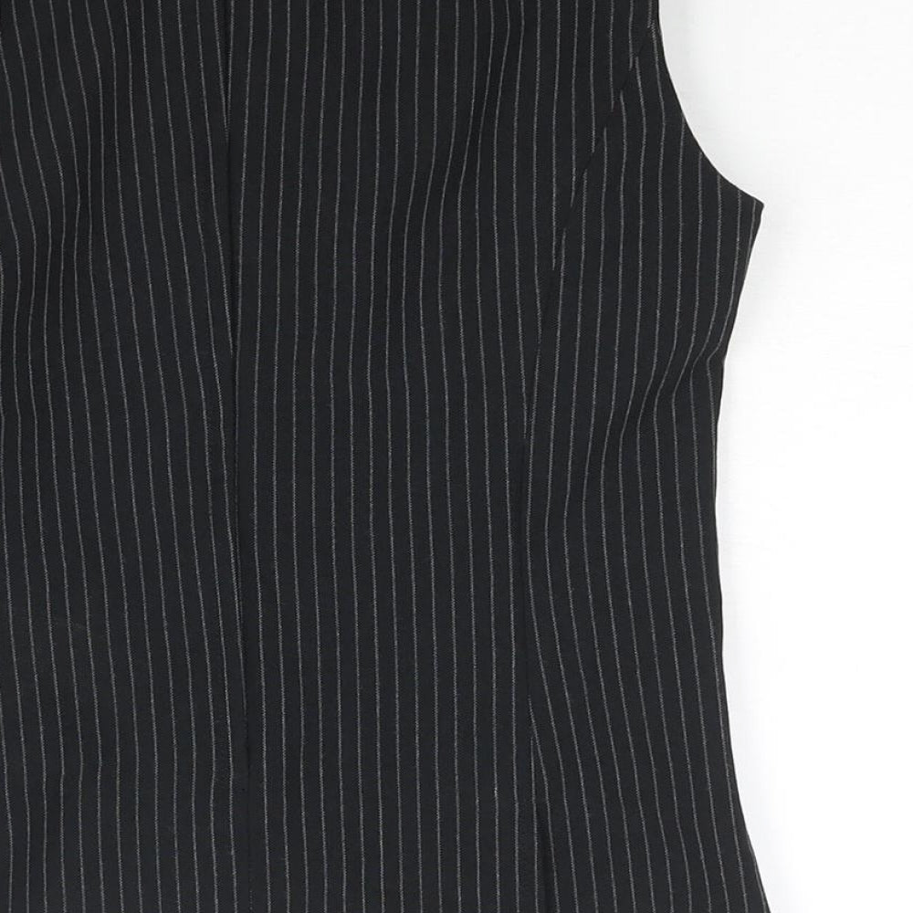 Imagemakers Womens Black Striped Polyester Basic Blouse Size 4 Round Neck