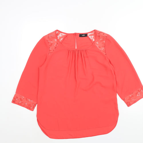 Wallis Womens Pink Polyester Basic Blouse Size S Roll Neck - Lace Detail