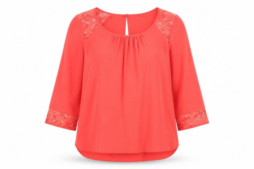 Front view of Wallis women’s pink polyester basic blouse, size S, roll neck - lace detail