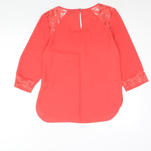 Wallis Womens Pink Polyester Basic Blouse Size S Roll Neck - Lace Detail