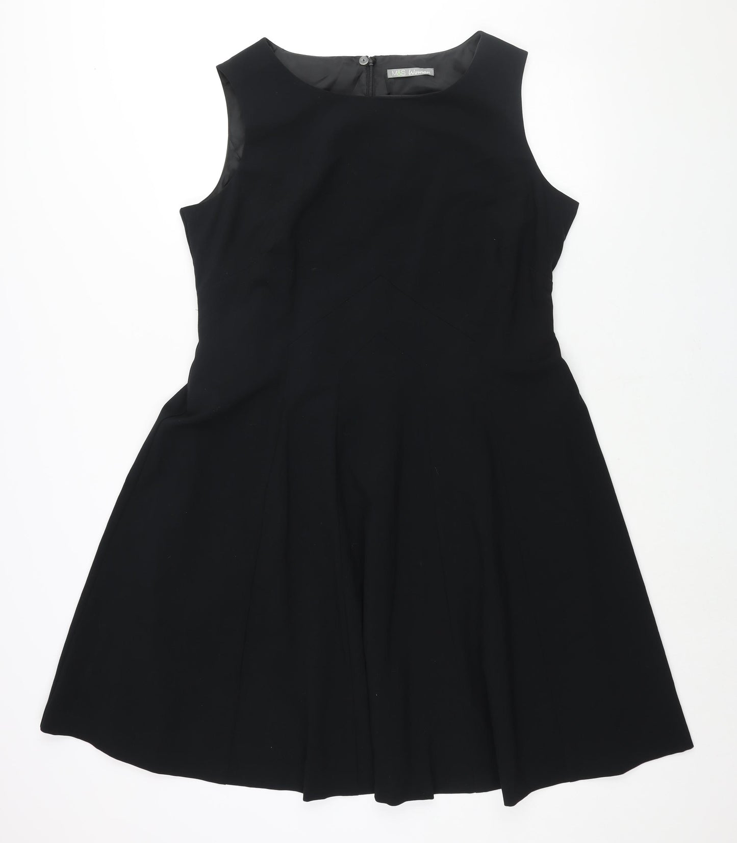 Marks and Spencer Womens Black Polyester A-Line Size 18 Round Neck Zip - Panelled