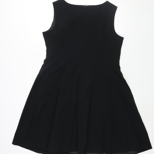 Marks and Spencer Womens Black Polyester A-Line Size 18 Round Neck Zip - Panelled