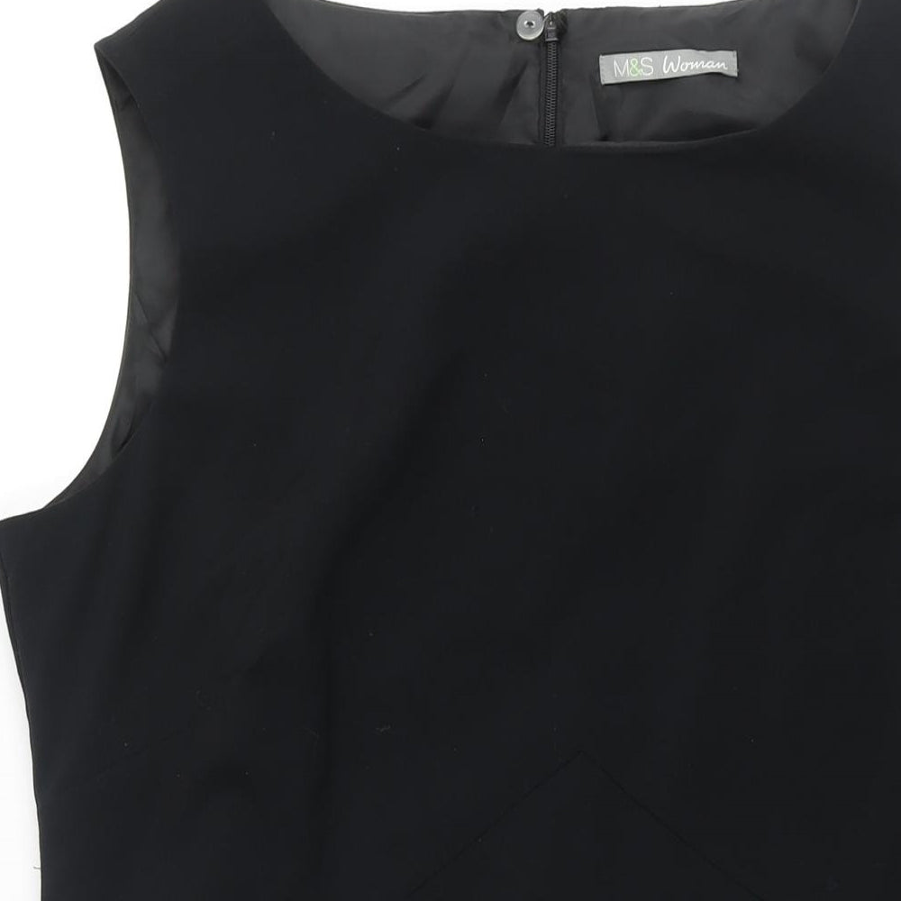 Marks and Spencer Womens Black Polyester A-Line Size 18 Round Neck Zip - Panelled