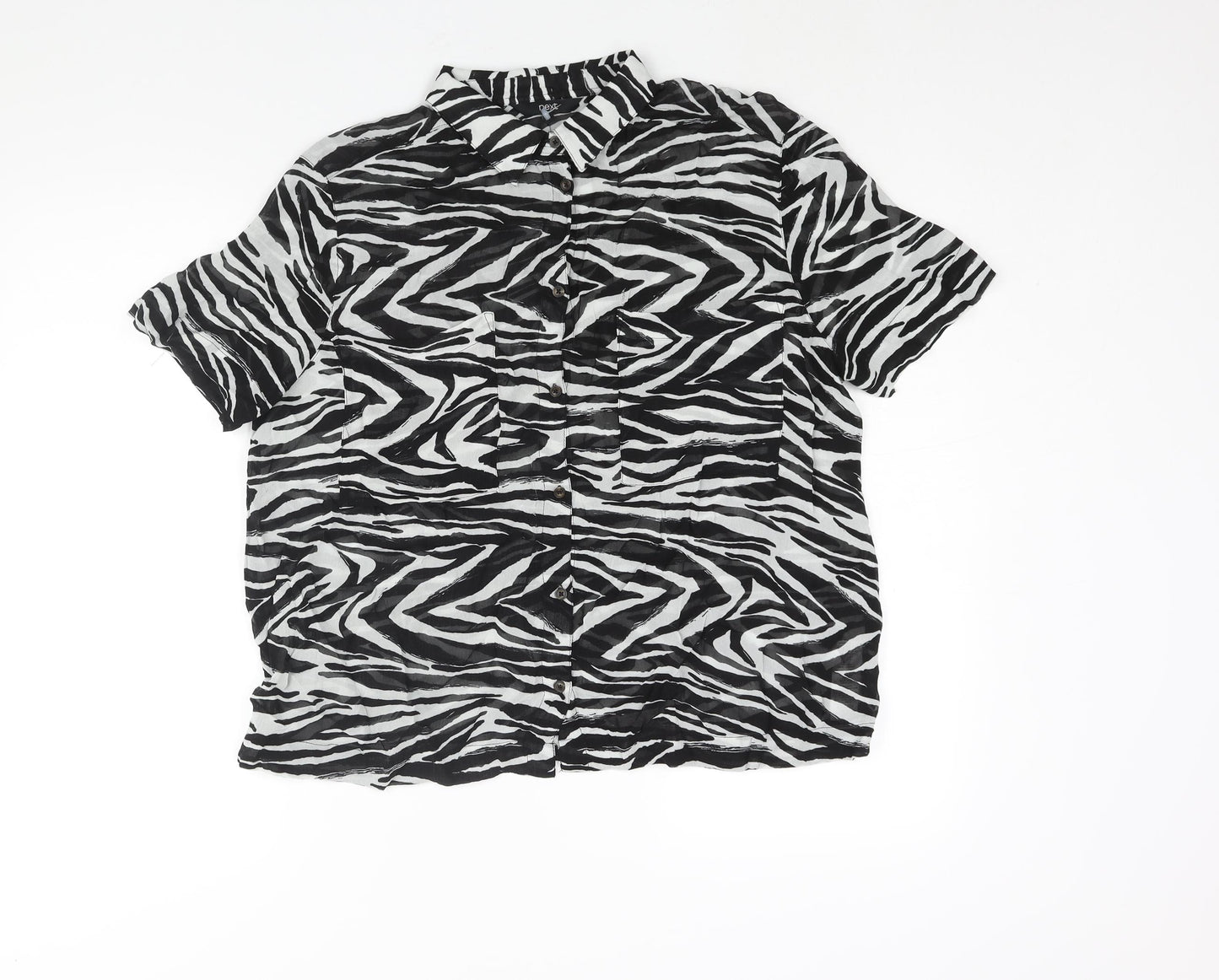 NEXT Womens Black Geometric Viscose Basic Button-Up Size 10 Collared - Semi Sheer