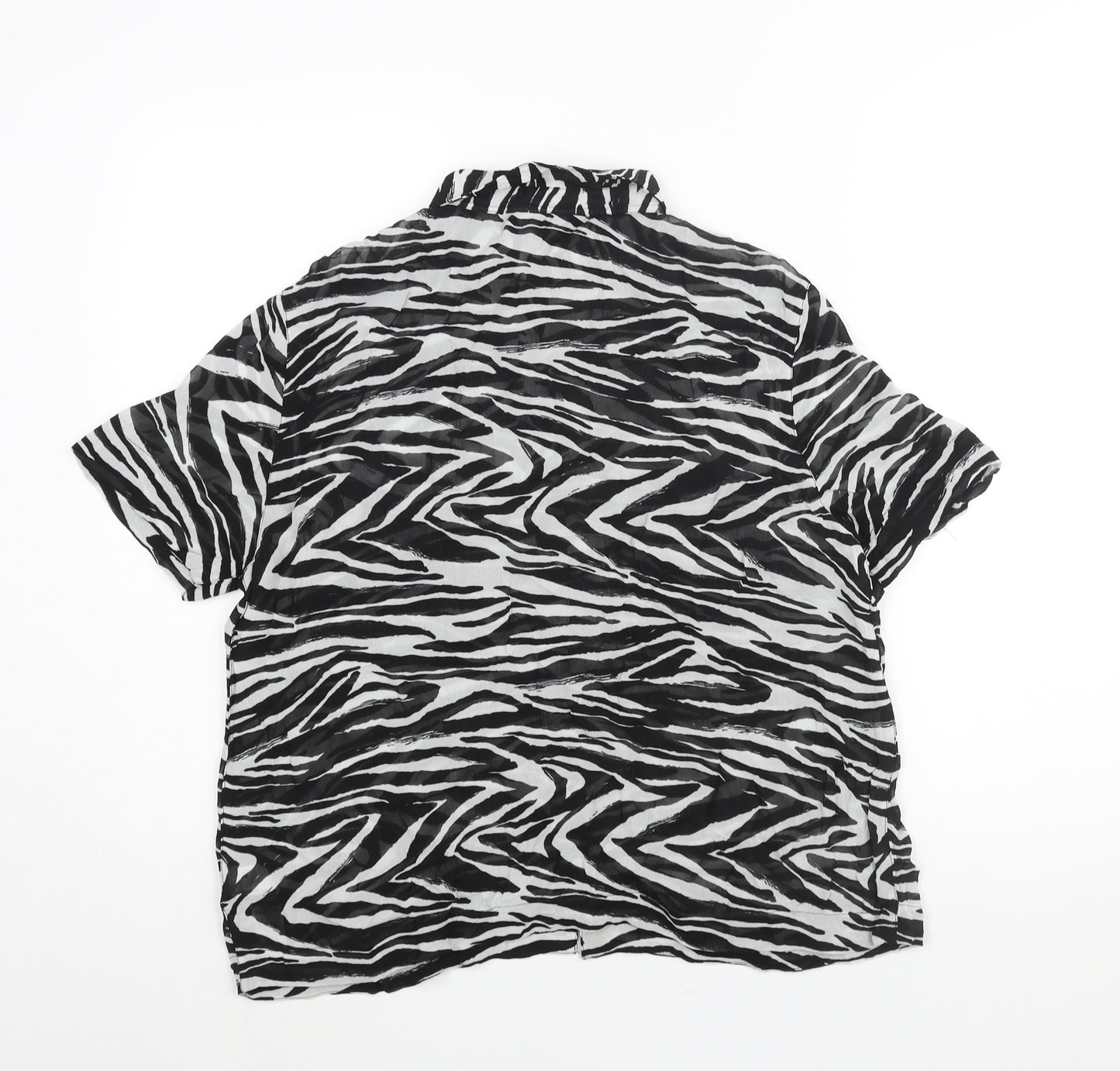 NEXT Womens Black Geometric Viscose Basic Button-Up Size 10 Collared - Semi Sheer