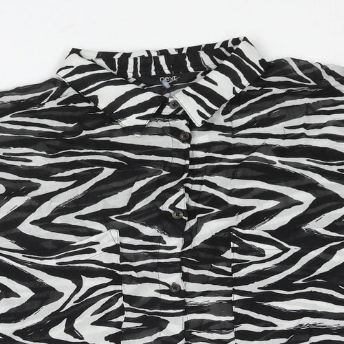 NEXT Womens Black Geometric Viscose Basic Button-Up Size 10 Collared - Semi Sheer