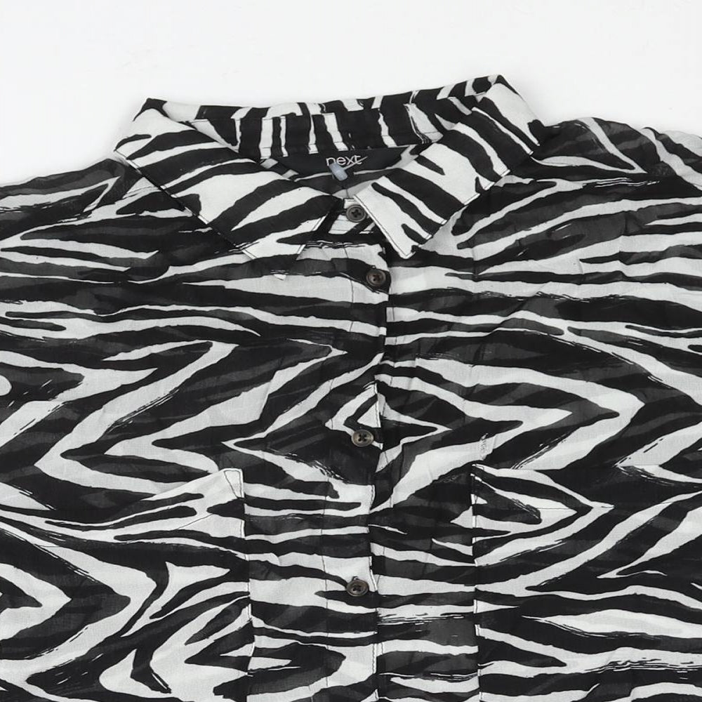 NEXT Womens Black Geometric Viscose Basic Button-Up Size 10 Collared - Semi Sheer