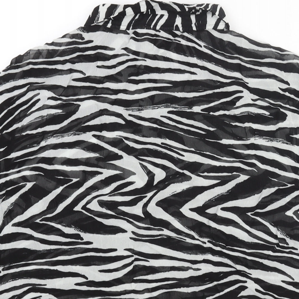 NEXT Womens Black Geometric Viscose Basic Button-Up Size 10 Collared - Semi Sheer