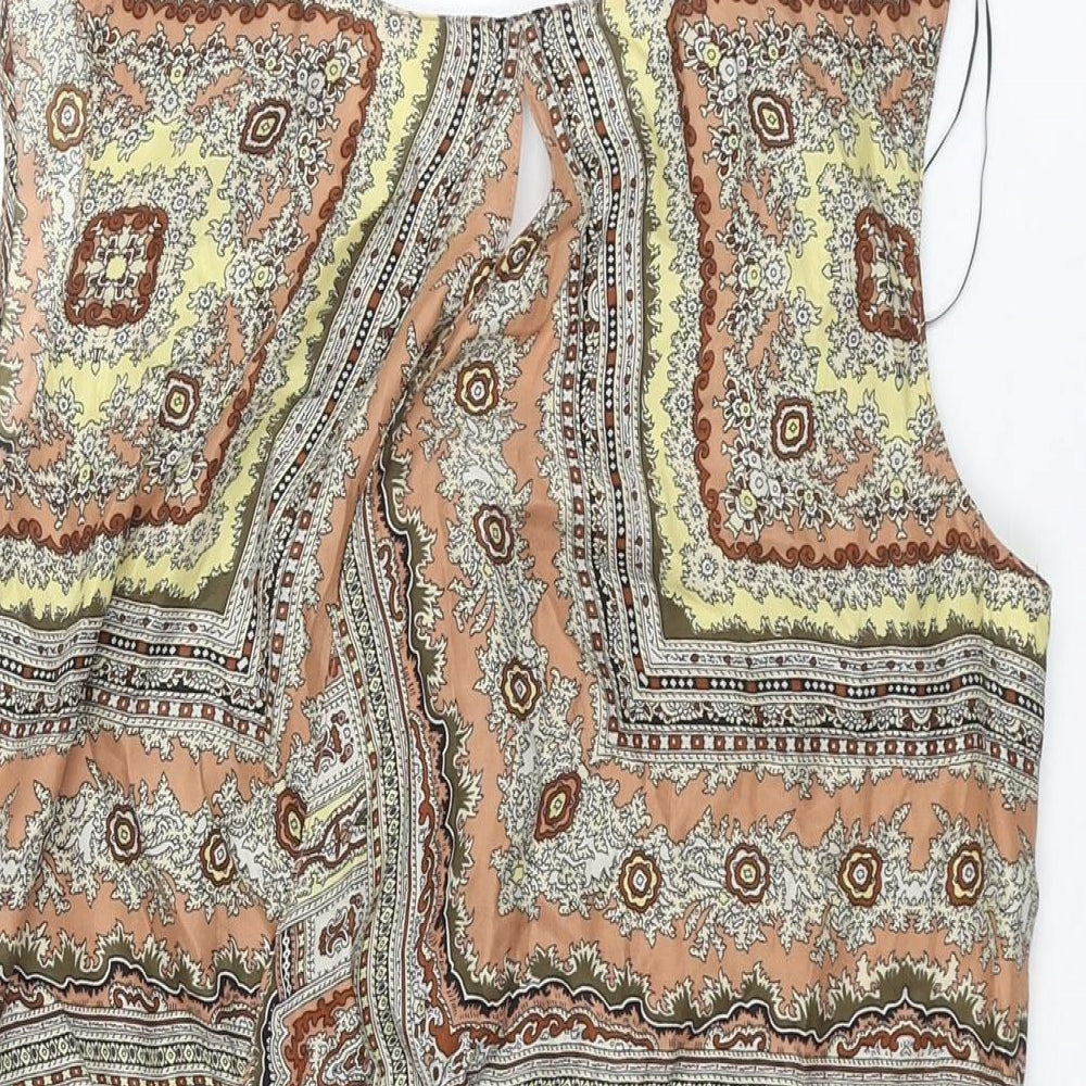 Zara Womens Beige Geometric Silk Shift Size S Round Neck Zip