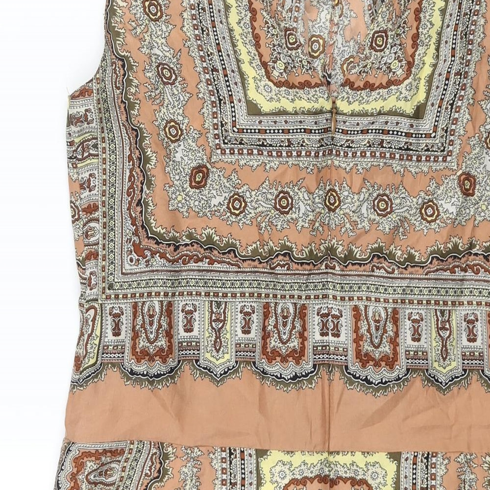 Zara Womens Beige Geometric Silk Shift Size S Round Neck Zip