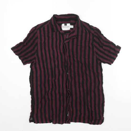 Topman Mens Purple Striped Viscose Button-Up Size XS Collared Button
