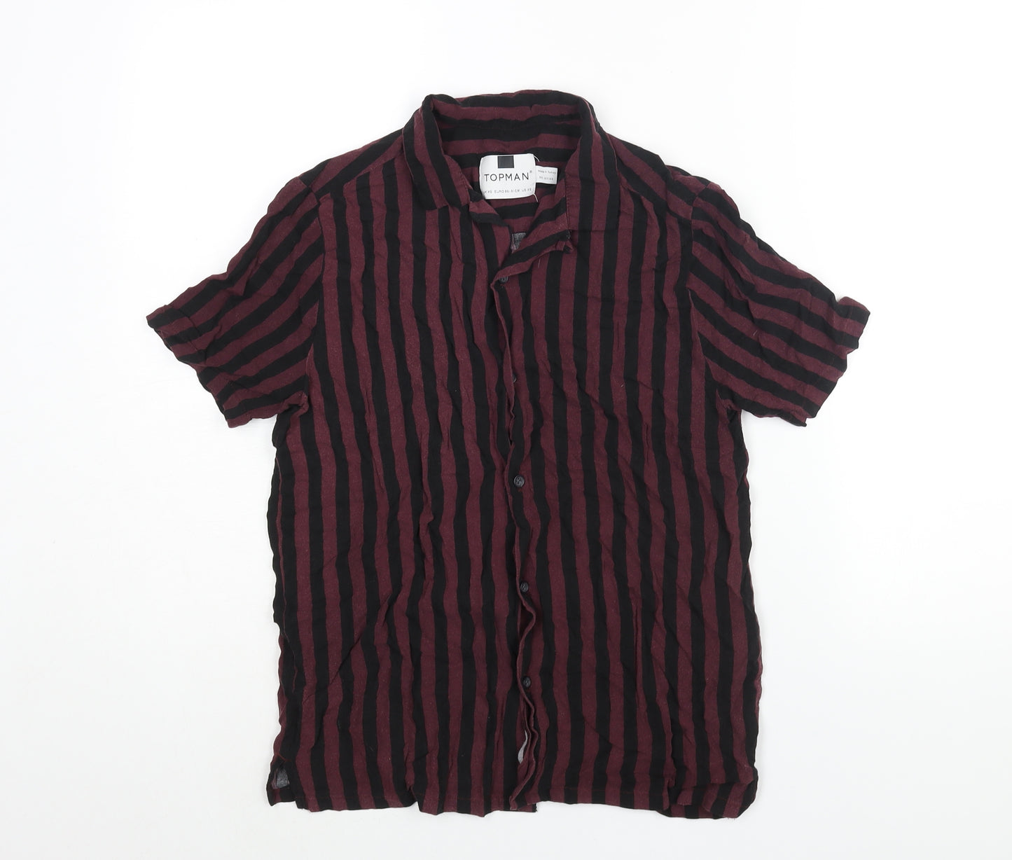 Topman Mens Purple Striped Viscose Button-Up Size XS Collared Button