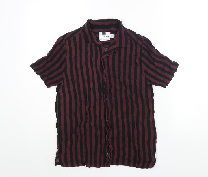 Topman Mens Purple Striped Viscose Button-Up Size XS Collared Button