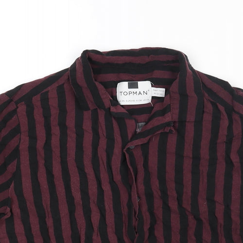 Topman Mens Purple Striped Viscose Button-Up Size XS Collared Button