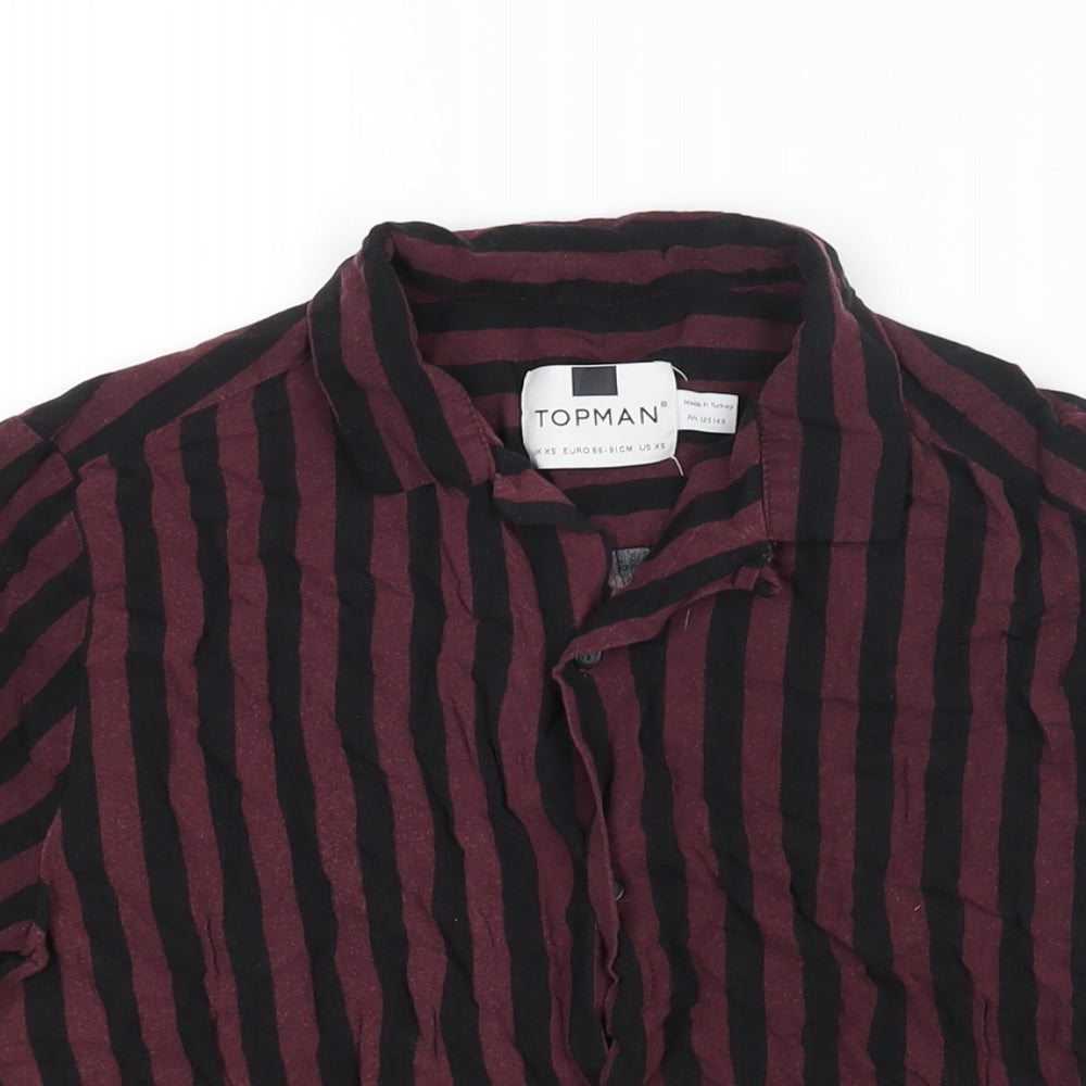 Topman Mens Purple Striped Viscose Button-Up Size XS Collared Button