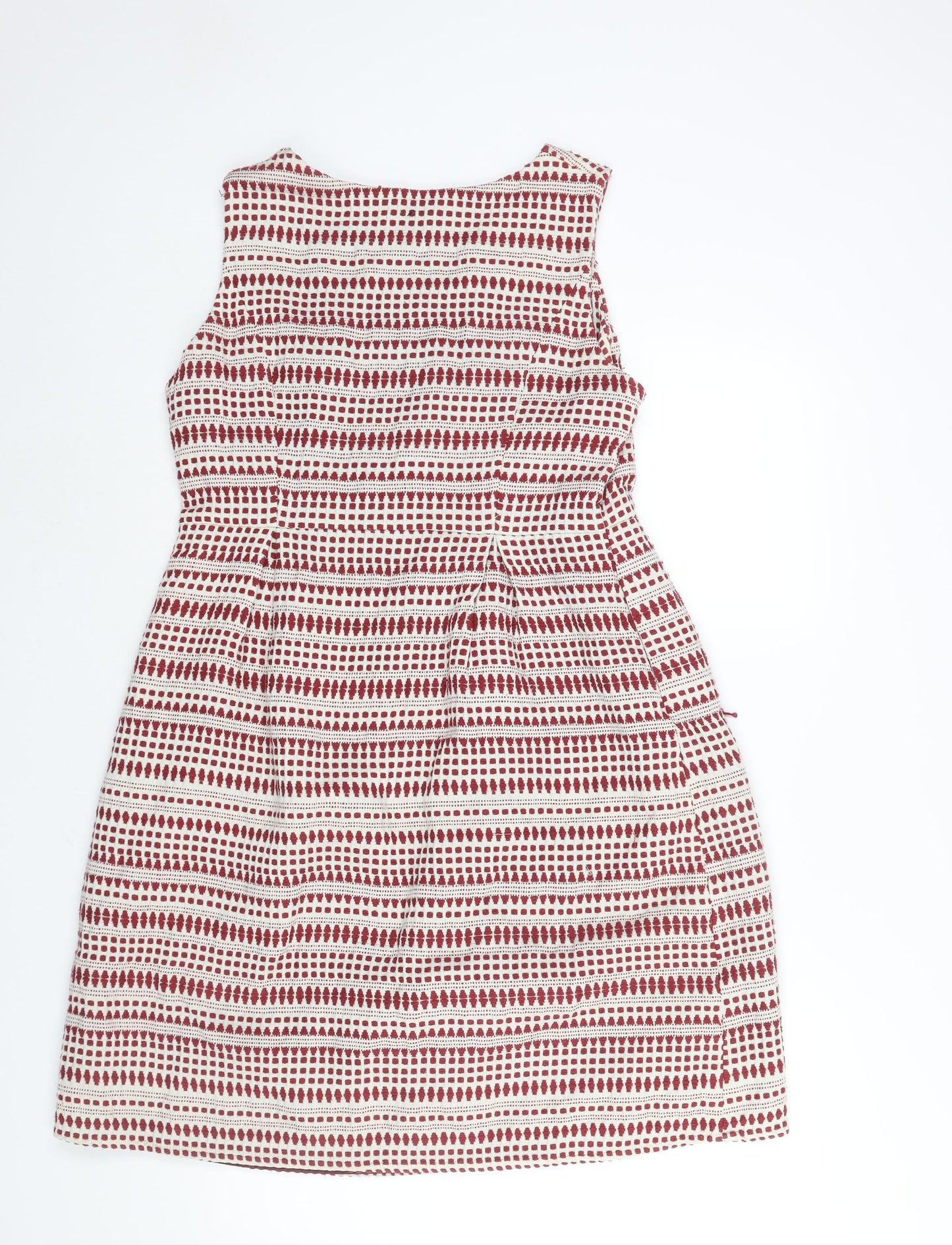 Monsoon Womens Red Geometric Cotton Shift Size 14 Round Neck Zip