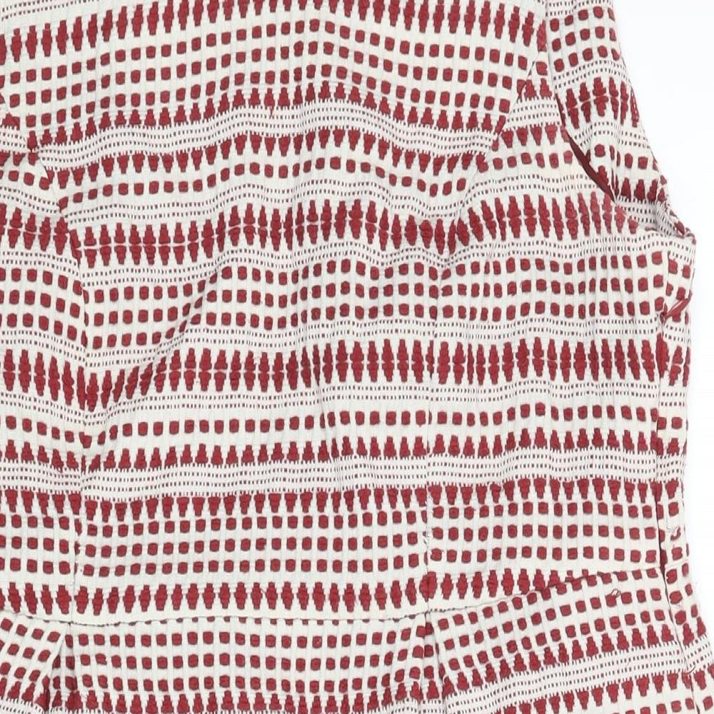 Monsoon Womens Red Geometric Cotton Shift Size 14 Round Neck Zip
