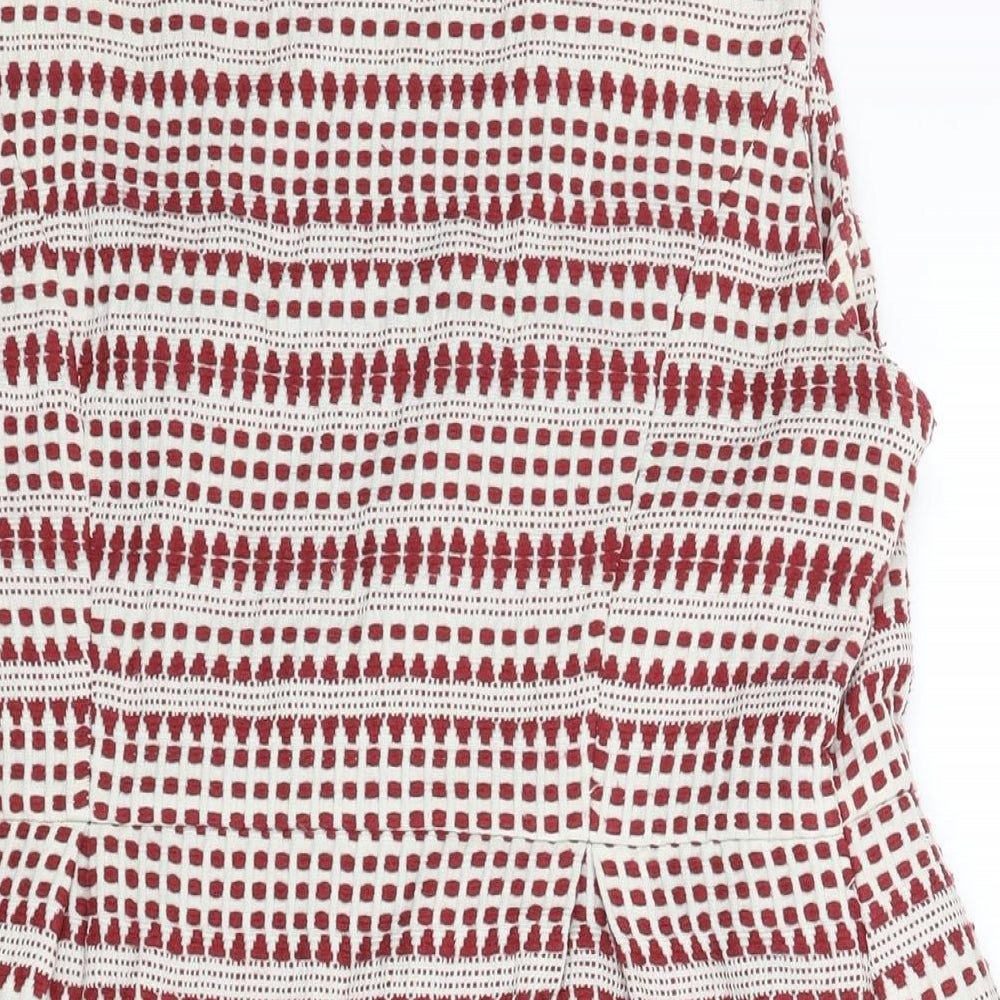 Monsoon Womens Red Geometric Cotton Shift Size 14 Round Neck Zip