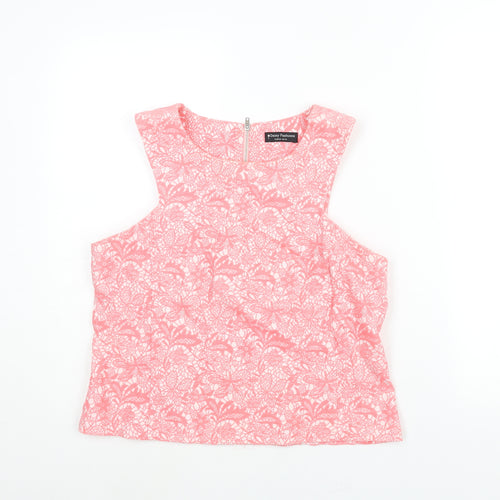 Daisy Fashions Womens Pink Geometric Polyester Camisole Blouse Size 14 Round Neck