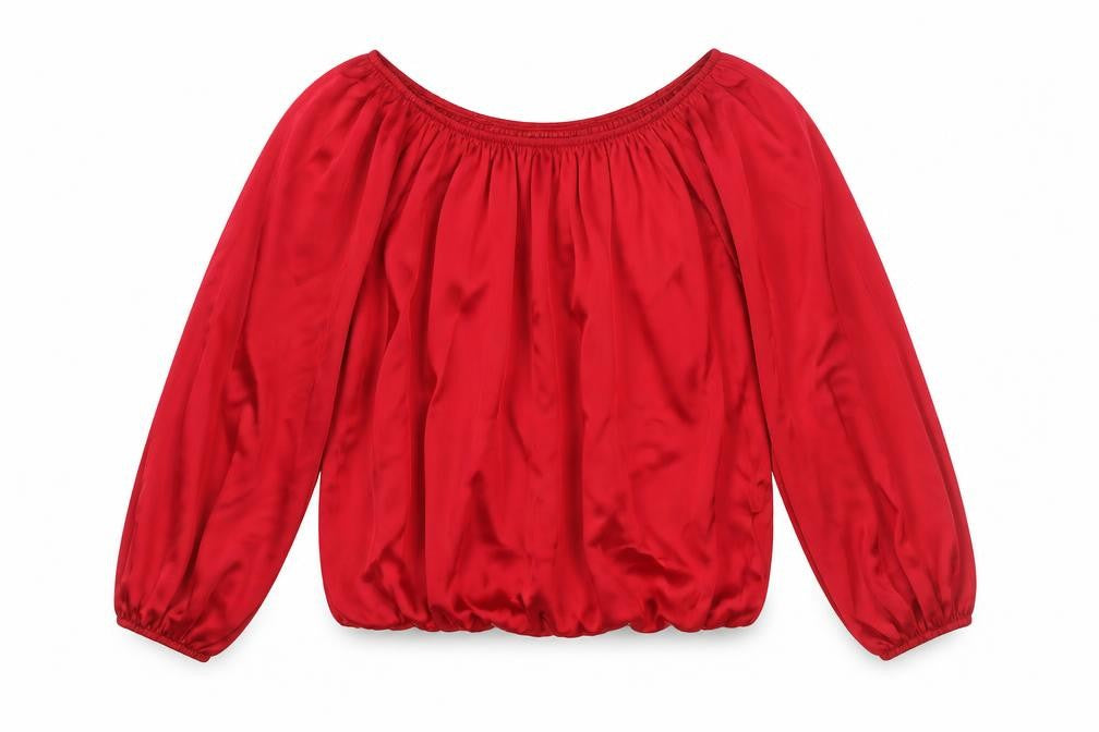 Front view of Dorothy Perkins women’s red polyester basic blouse, size UK 14, boat neck